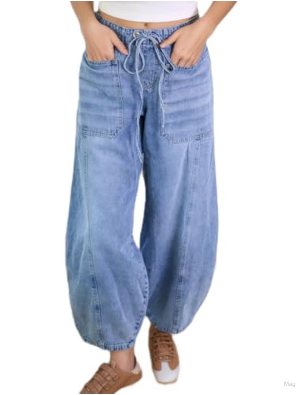 Women's Denim Joggers Drawstring Elastic Waist Cotton Polyester Loose Fit Jeans